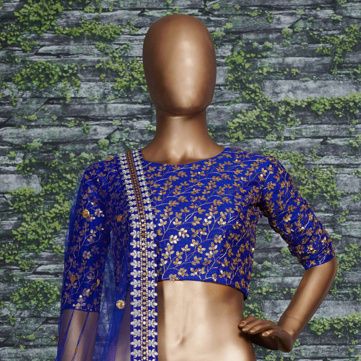 Blue Color Raw Silk With Sequins and Zari Embroidered Work Lehenga Choli