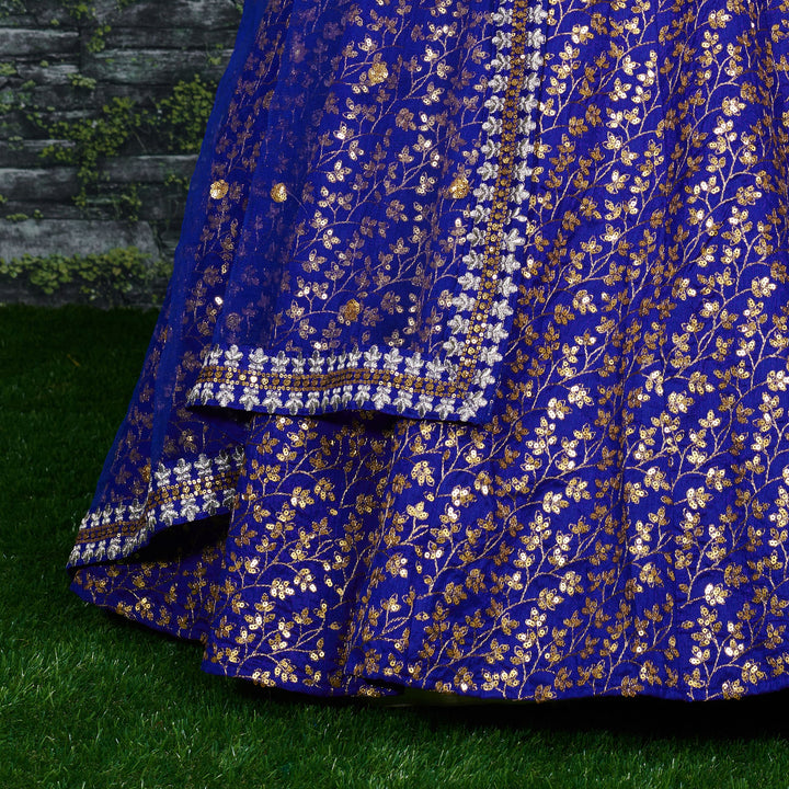 Blue Color Raw Silk With Sequins and Zari Embroidered Work Lehenga Choli
