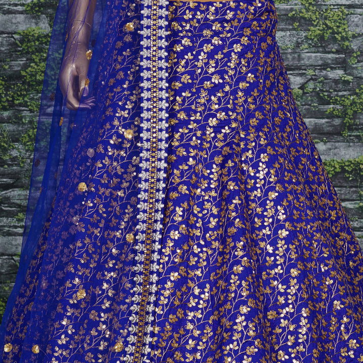 Blue Color Raw Silk With Sequins and Zari Embroidered Work Lehenga Choli