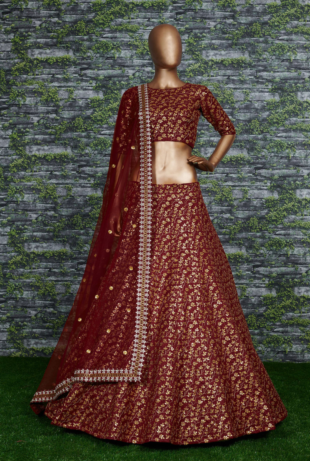 Maroon Color Raw Silk With Sequins and Zari Embroidered Work Lehenga Choli