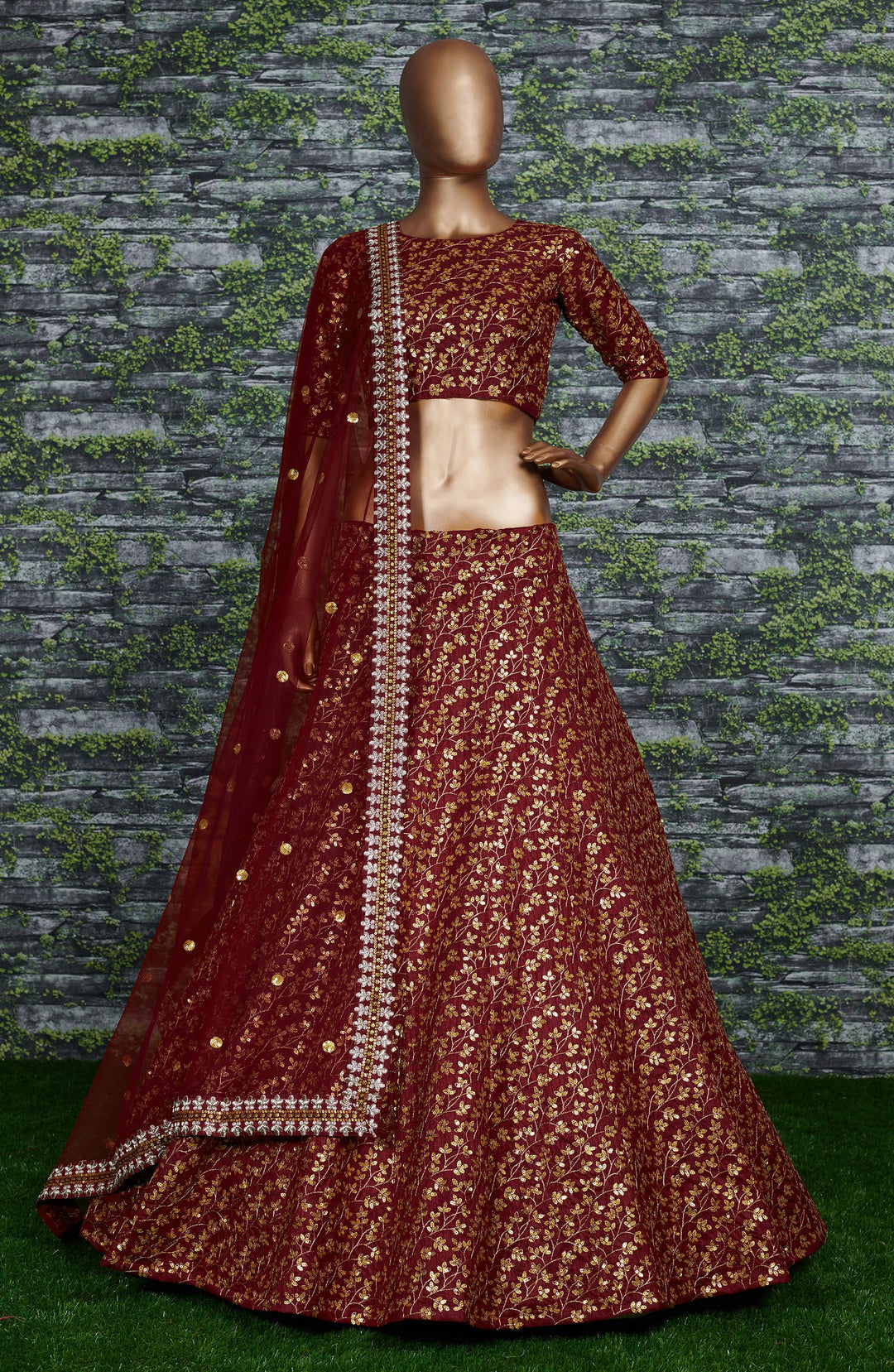 Maroon Color Raw Silk With Sequins and Zari Embroidered Work Lehenga Choli