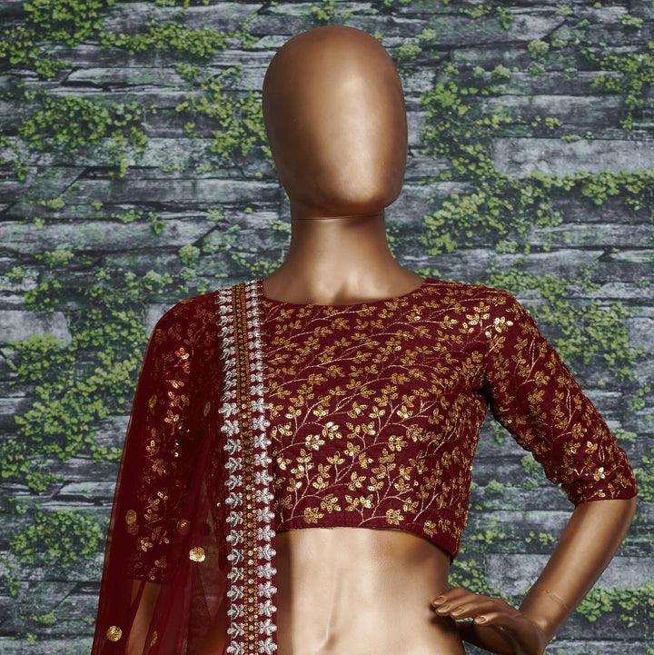 Maroon Color Raw Silk With Sequins and Zari Embroidered Work Lehenga Choli