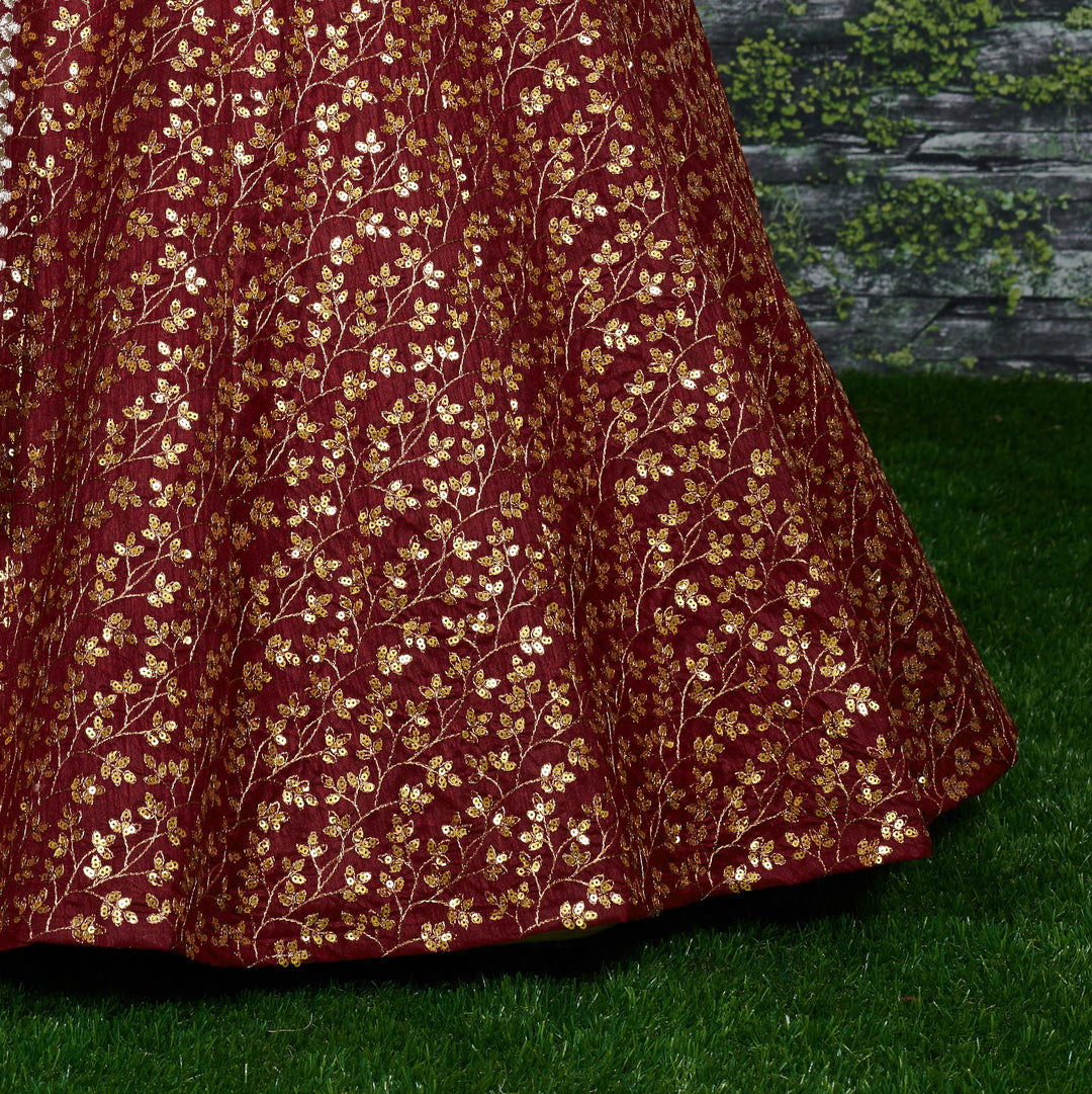 Maroon Color Raw Silk With Sequins and Zari Embroidered Work Lehenga Choli
