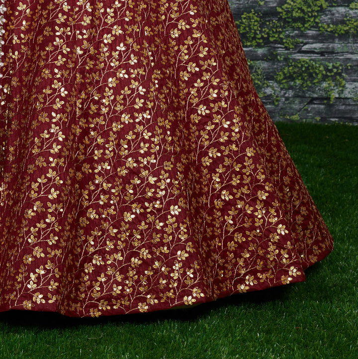 Maroon Color Raw Silk With Sequins and Zari Embroidered Work Lehenga Choli