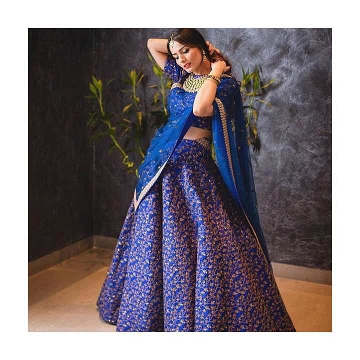 Blue Color Raw Silk With Sequins and Zari Embroidered Work Lehenga Choli