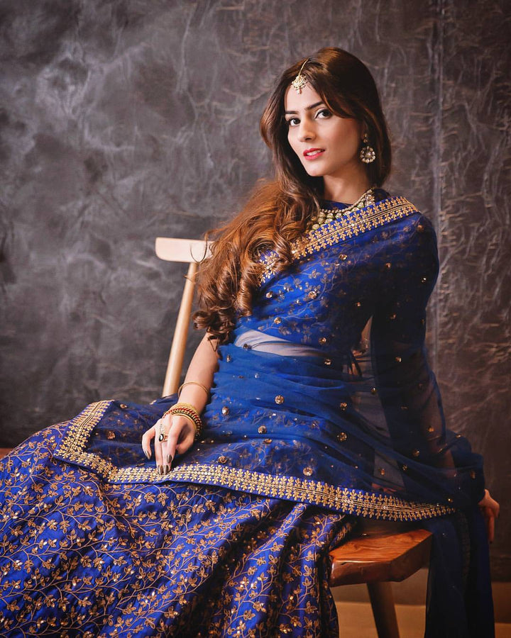 Blue Color Raw Silk With Sequins and Zari Embroidered Work Lehenga Choli