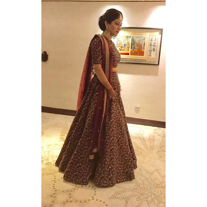 Maroon Color Raw Silk With Sequins and Zari Embroidered Work Lehenga Choli