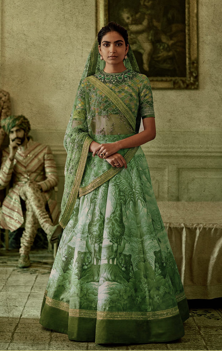Green Color Chennai Silk With Stone and Embroiderey Work Lehenga Choli