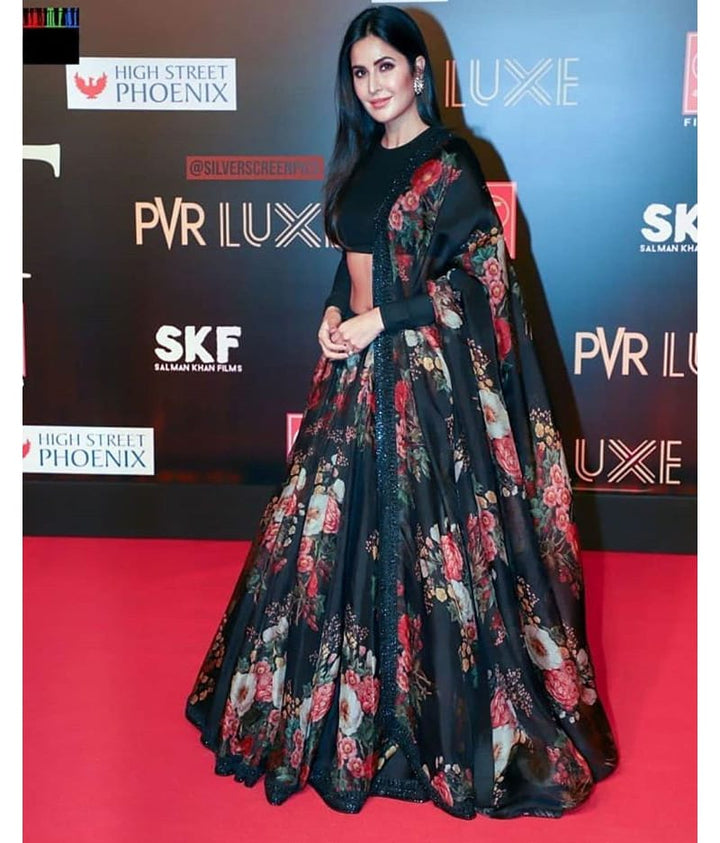 Black Color Organza Floral Print Dori & Sequins Embroiderey Work Lehenga Choli