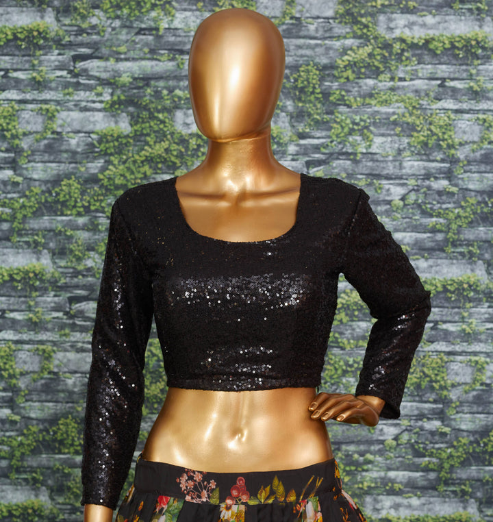 Black Color Organza Floral Print Dori & Sequins Embroiderey Work Lehenga Choli