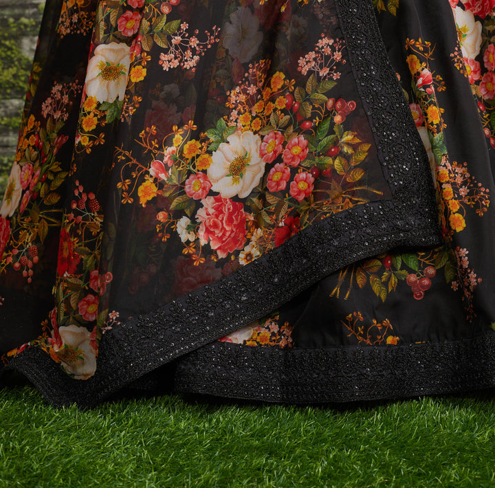 Black Color Organza Floral Print Dori & Sequins Embroiderey Work Lehenga Choli