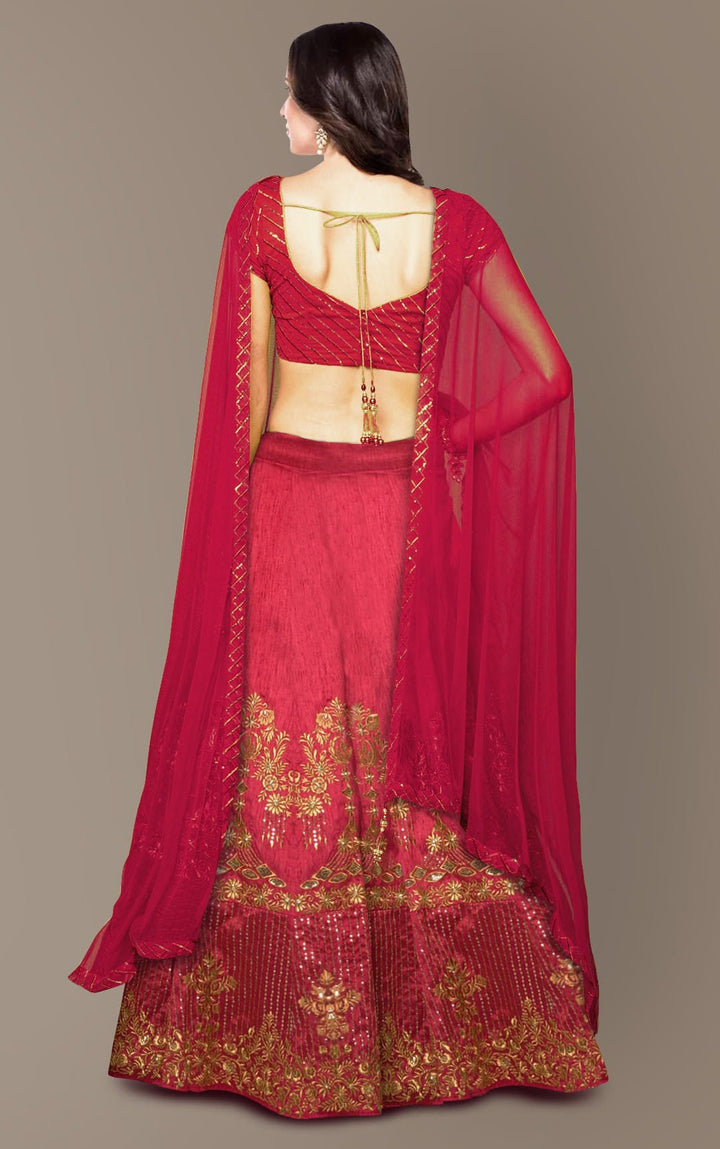Red Color Banglory Silk Stone with Zari and Sequins Embroiderey Lehenga Choli