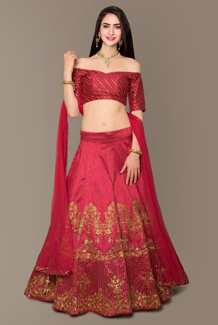 Red Color Banglory Silk Stone with Zari and Sequins Embroiderey Lehenga Choli