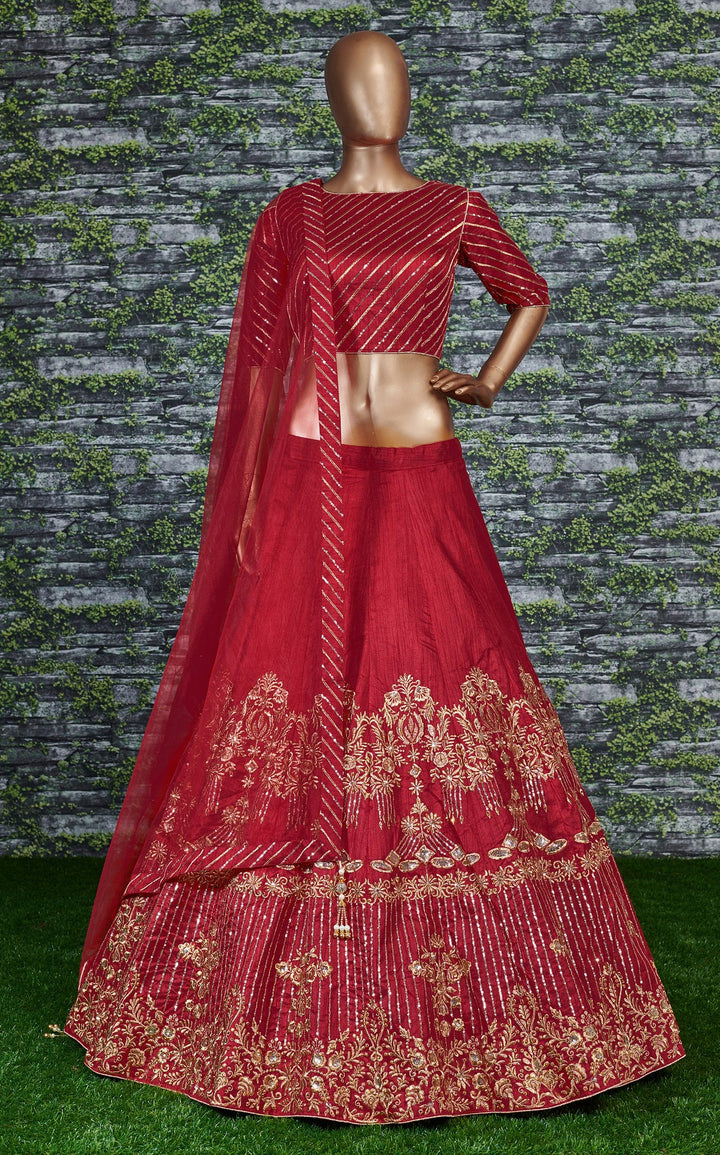 Red Color Banglory Silk Stone with Zari and Sequins Embroiderey Lehenga Choli