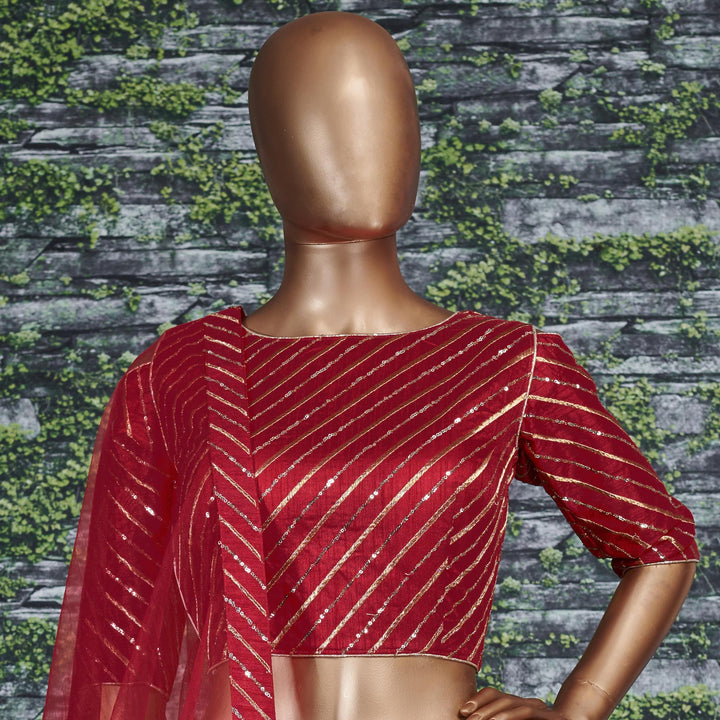 Red Color Banglory Silk Stone with Zari and Sequins Embroiderey Lehenga Choli