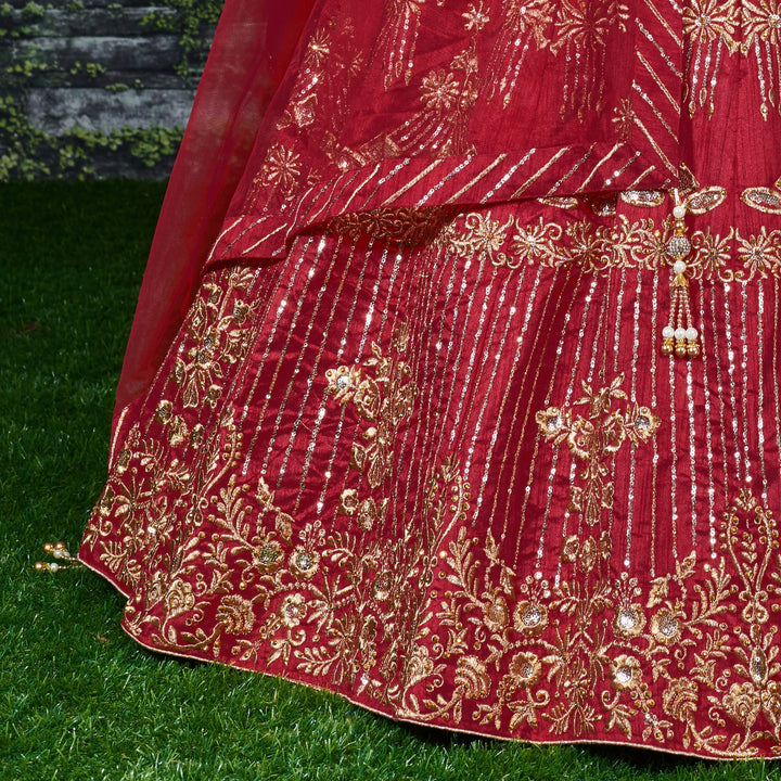 Red Color Banglory Silk Stone with Zari and Sequins Embroiderey Lehenga Choli