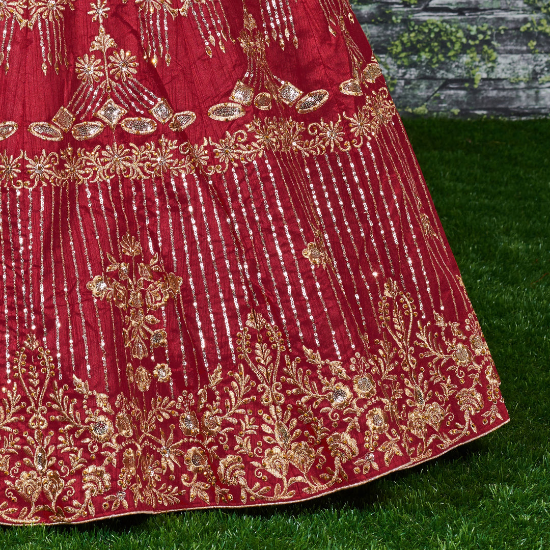 Red Color Banglory Silk Stone with Zari and Sequins Embroiderey Lehenga Choli