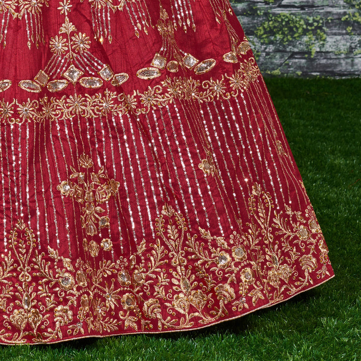 Red Color Banglory Silk Stone with Zari and Sequins Embroiderey Lehenga Choli