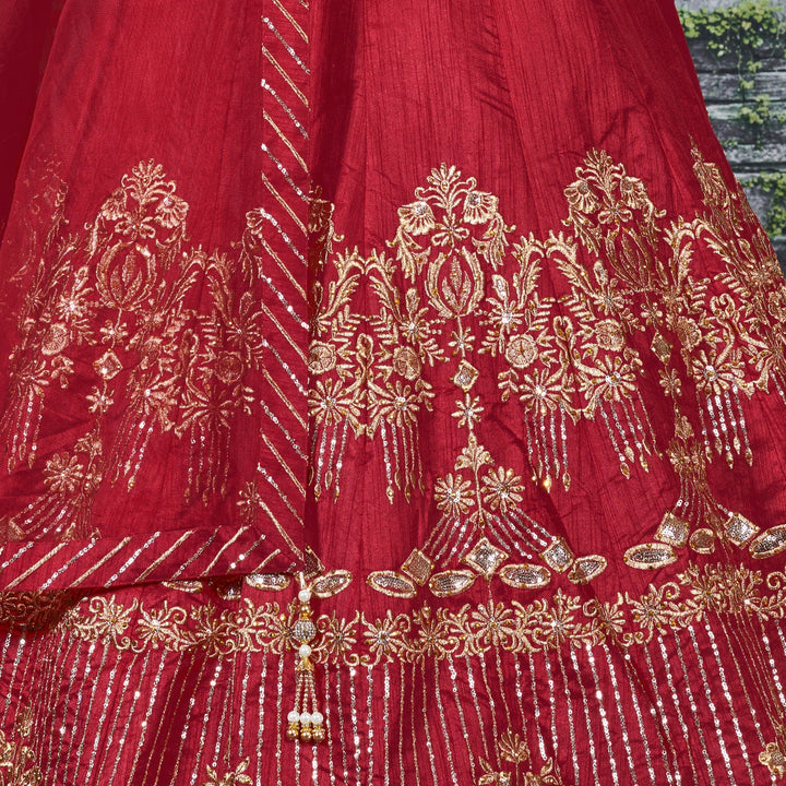 Red Color Banglory Silk Stone with Zari and Sequins Embroiderey Lehenga Choli