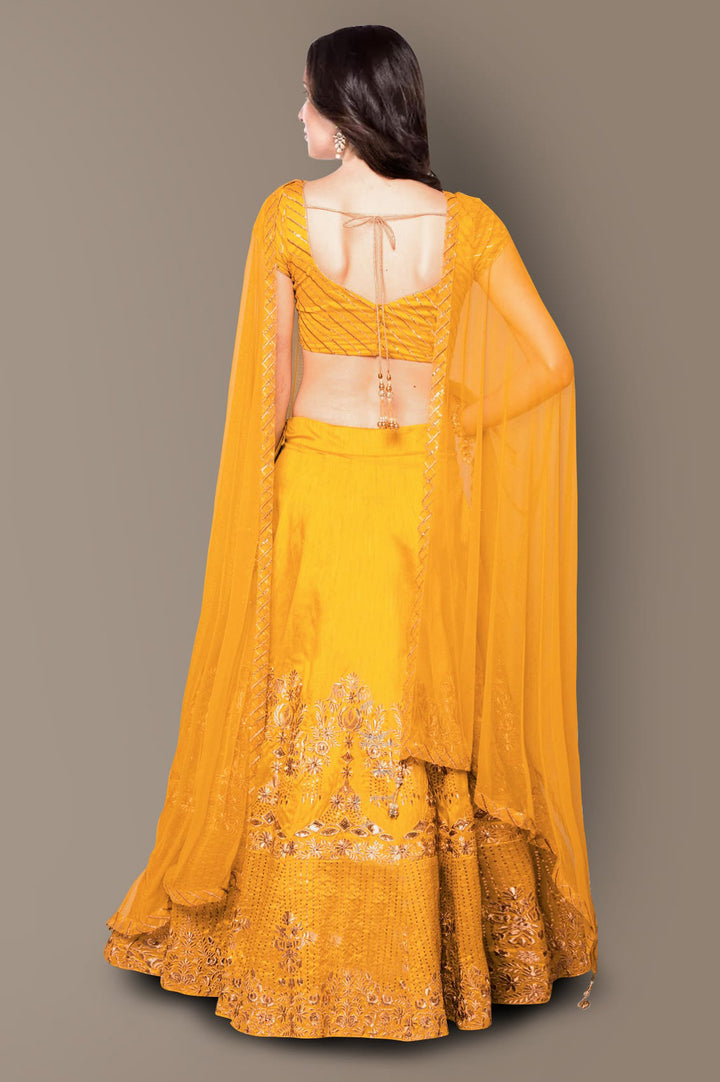 Yellow Color Banglory Silk Stone with Zari and Sequins Embroiderey Lehenga Choli