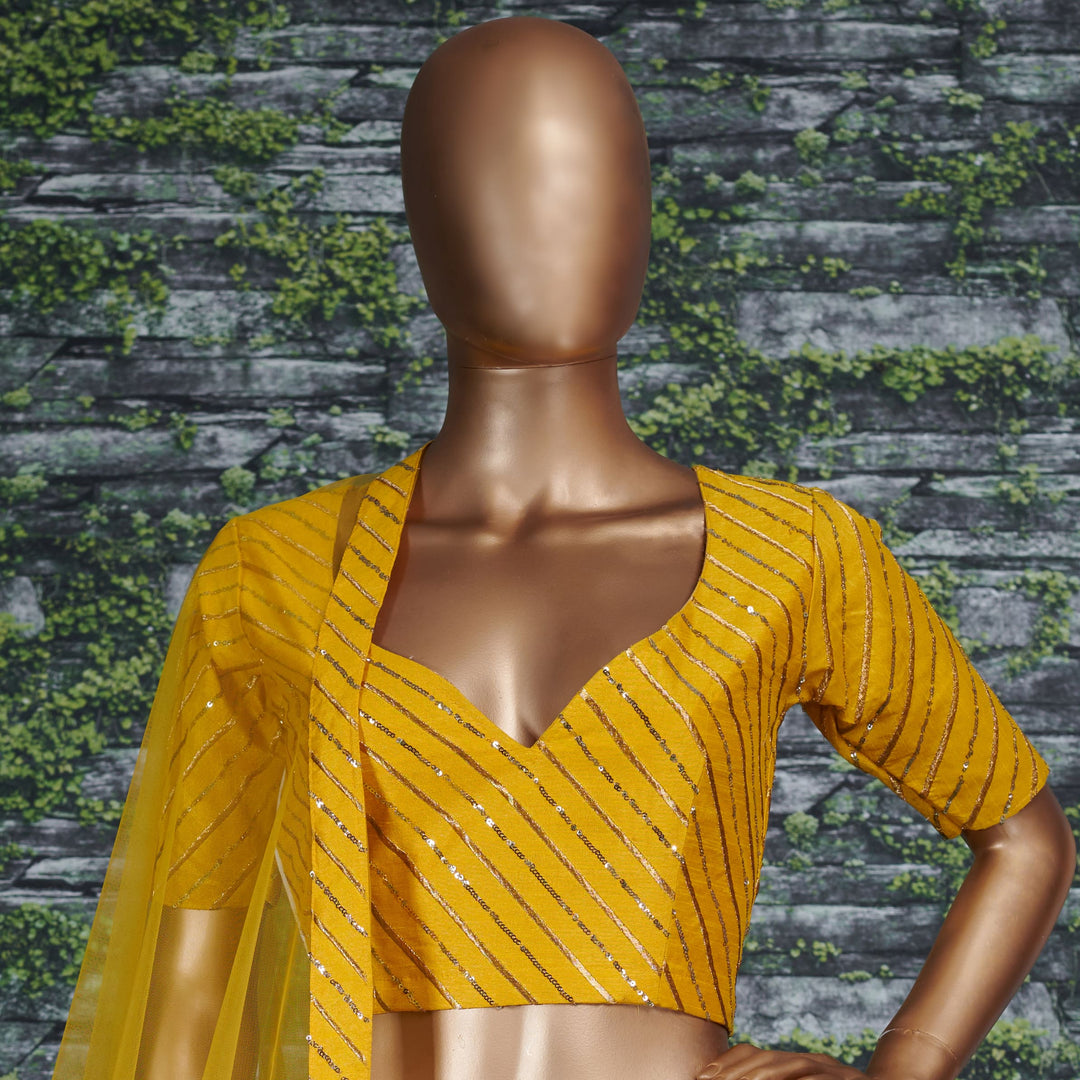 Yellow Color Banglory Silk Stone with Zari and Sequins Embroiderey Lehenga Choli