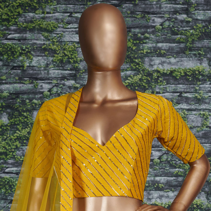 Yellow Color Banglory Silk Stone with Zari and Sequins Embroiderey Lehenga Choli