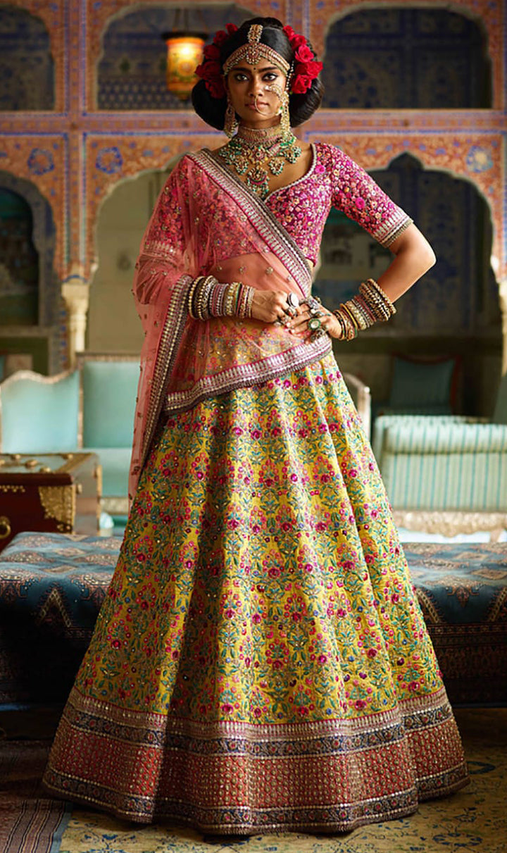 Yellow Color Mulbury Silk Thread, Sequins Embroiderey with stone work Lehenga Choli