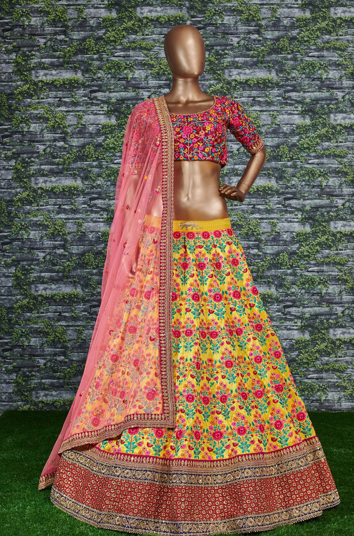 Yellow Color Mulbury Silk Thread, Sequins Embroiderey with stone work Lehenga Choli