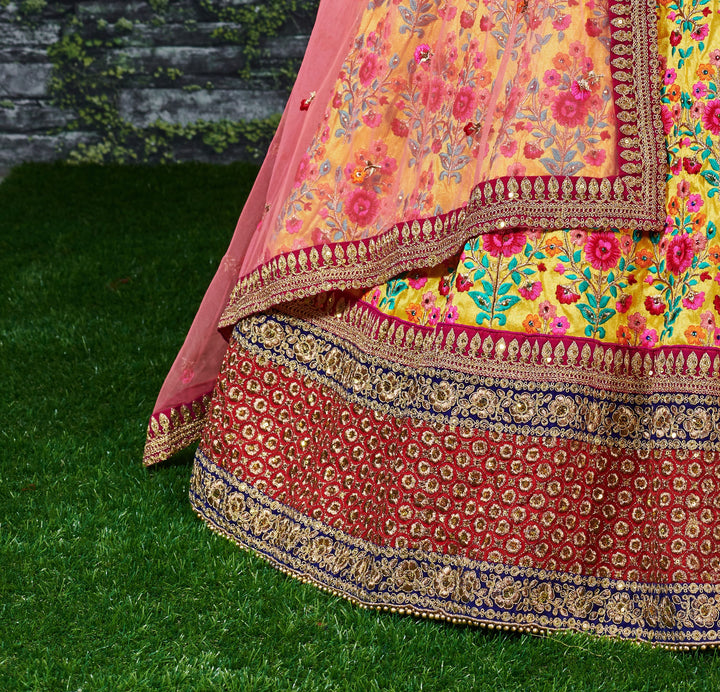 Yellow Color Mulbury Silk Thread, Sequins Embroiderey with stone work Lehenga Choli