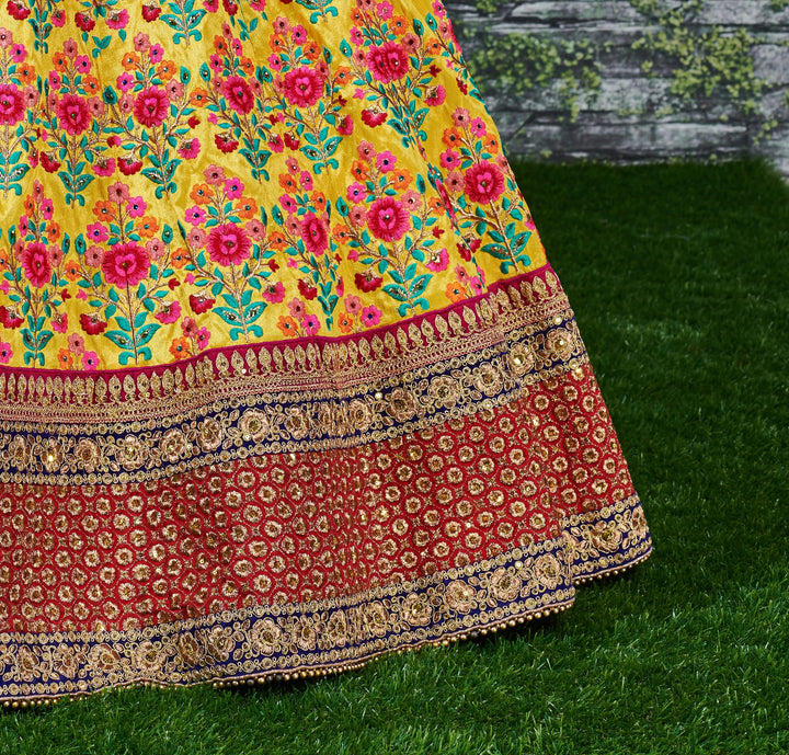 Yellow Color Mulbury Silk Thread, Sequins Embroiderey with stone work Lehenga Choli