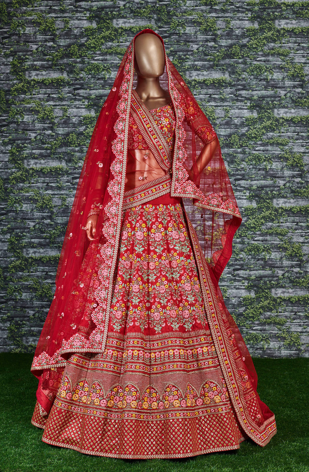 Red Color Mulbury Silk Zari and Thread Embroidery with stonework Lehenga Choli