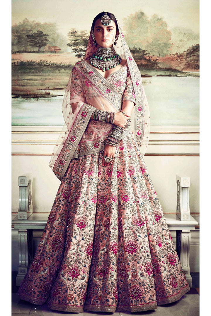 Peach Color Taffeta Silk Dori, Zari and Thread Embroidery work Lehenga Choli
