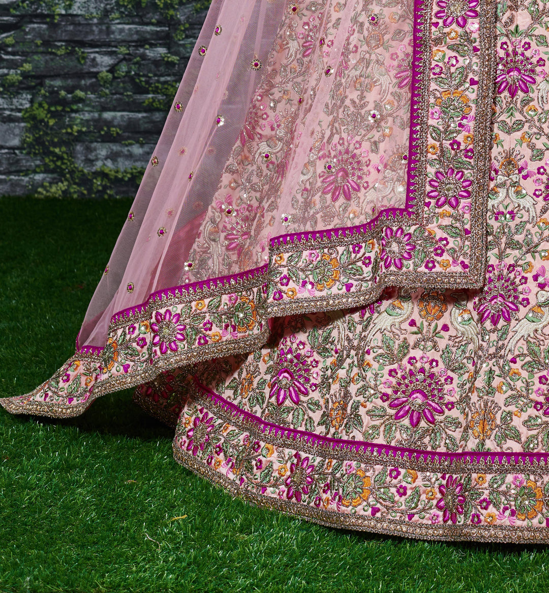 Peach Color Taffeta Silk Dori, Zari and Thread Embroidery work Lehenga Choli