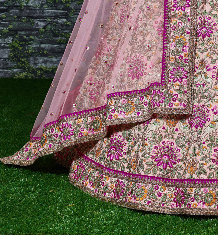 Peach Color Taffeta Silk Dori, Zari and Thread Embroidery work Lehenga Choli