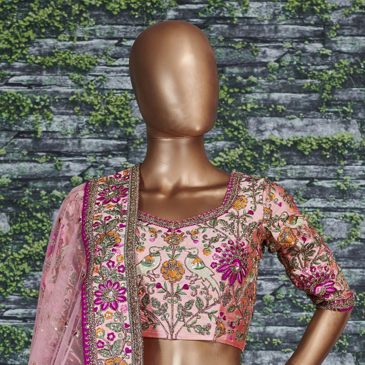 Peach Color Taffeta Silk Dori, Zari and Thread Embroidery work Lehenga Choli