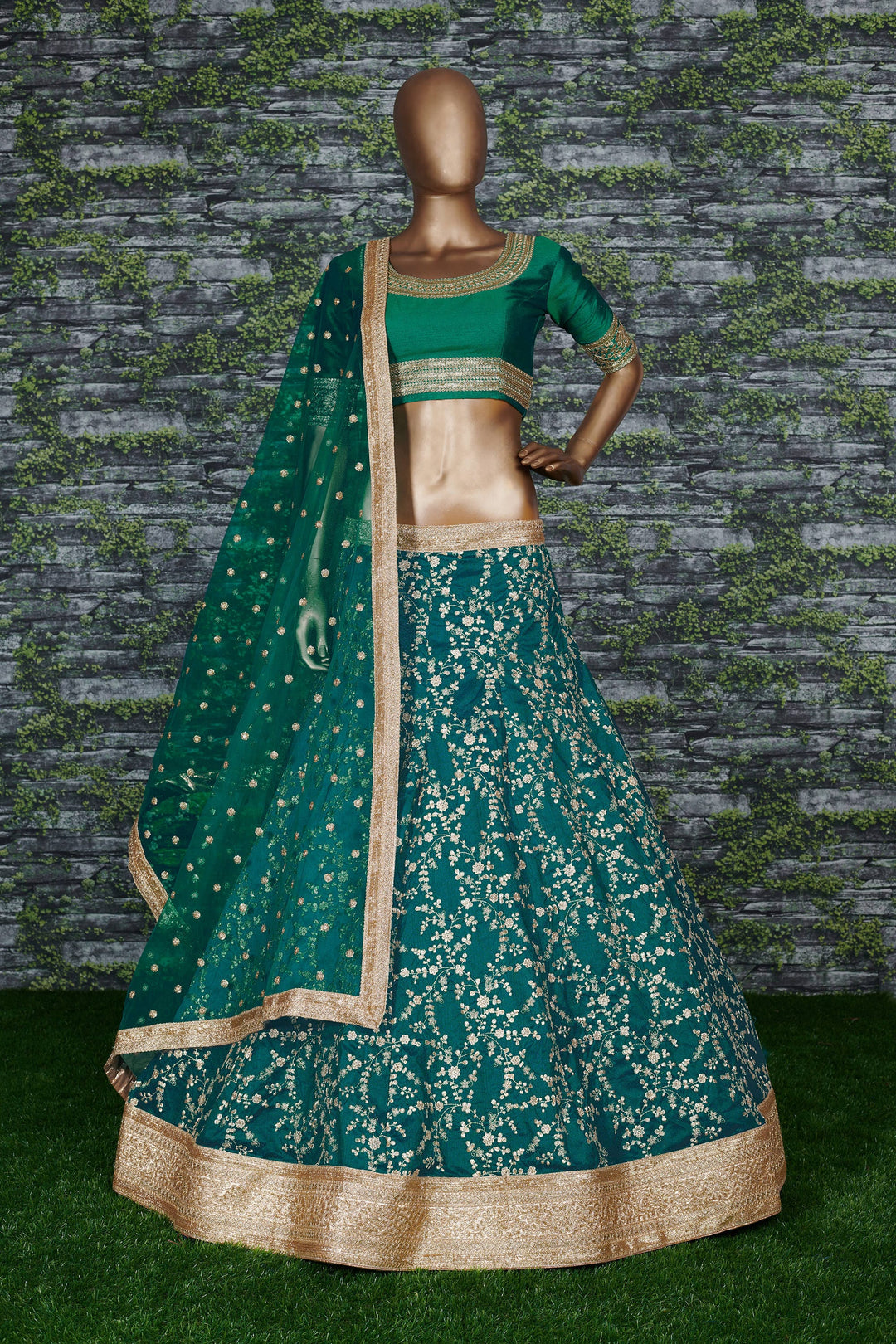 Green Color Art Silk Zari, Sequins and Dori Embroidery Lehenga Choli