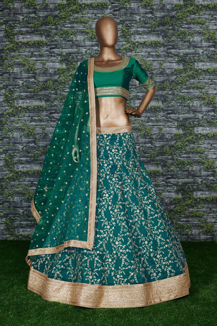 Green Color Art Silk Zari, Sequins and Dori Embroidery Lehenga Choli