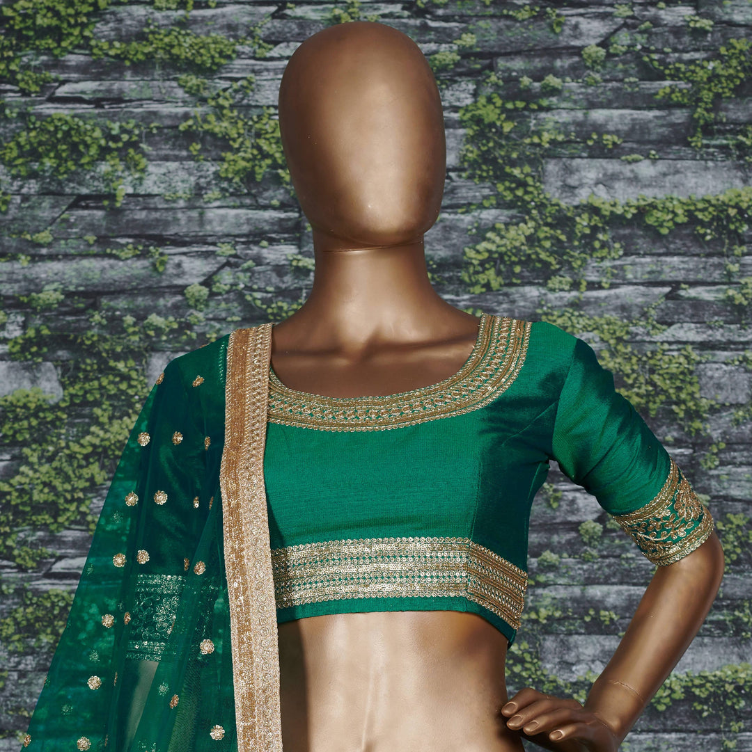 Green Color Art Silk Zari, Sequins and Dori Embroidery Lehenga Choli