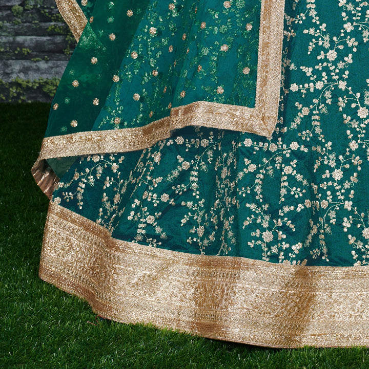 Green Color Art Silk Zari, Sequins and Dori Embroidery Lehenga Choli