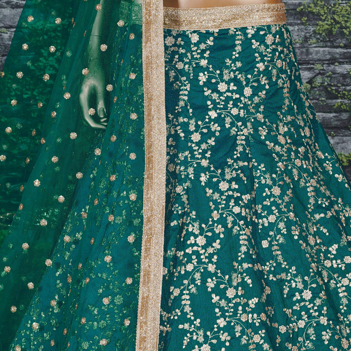 Green Color Art Silk Zari, Sequins and Dori Embroidery Lehenga Choli