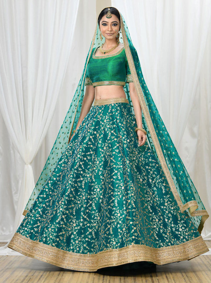Green Color Art Silk Zari, Sequins and Dori Embroidery Lehenga Choli