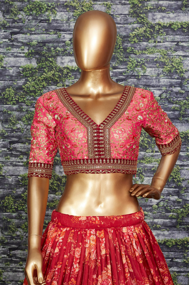 Maroon Color Khadi Organza Floral Digital Print Lehenga Choli
