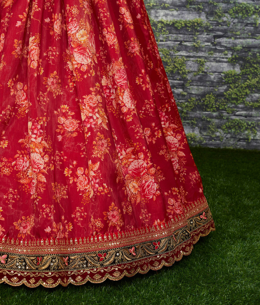 Maroon Color Khadi Organza Floral Digital Print Lehenga Choli