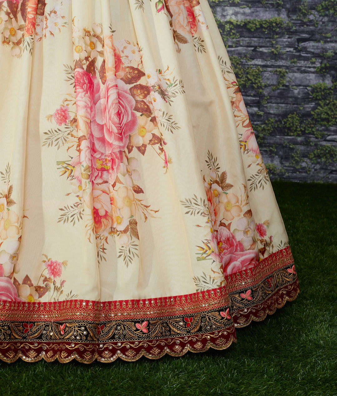 Cream Color Khadi Organza Floral Digital Print Lehenga Choli