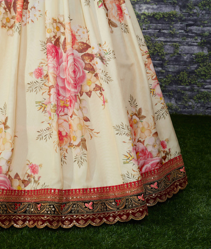 Cream Color Khadi Organza Floral Digital Print Lehenga Choli