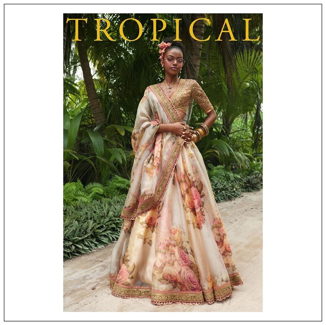 Cream Color Khadi Organza Floral Digital Print Lehenga Choli