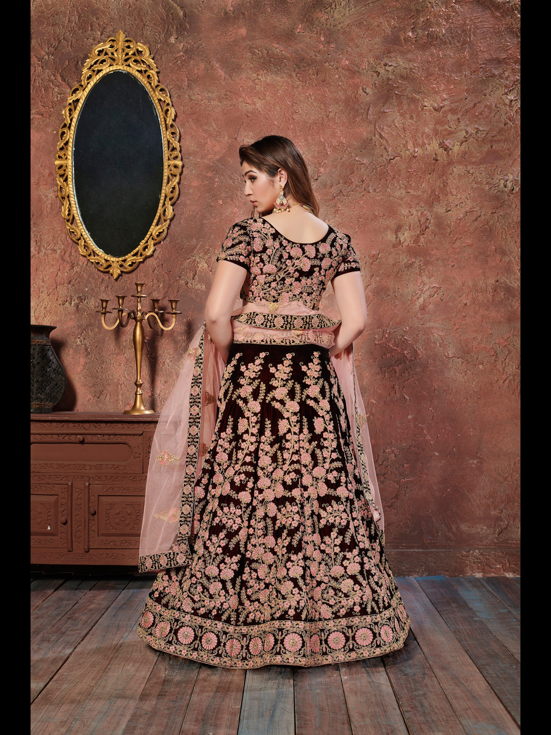 Maroon color Velvet With Dori and Sequins Work Lehenga Choli