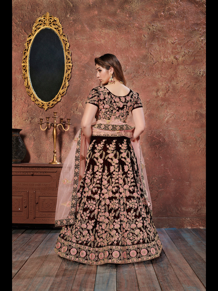 Maroon color Velvet With Dori and Sequins Work Lehenga Choli