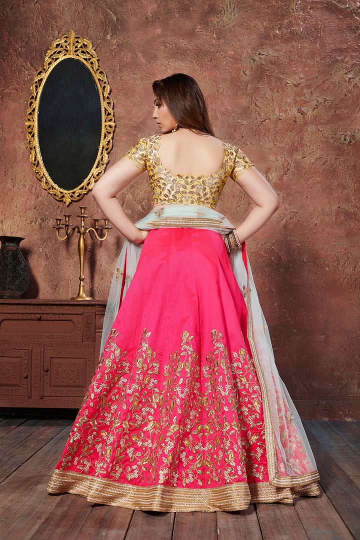 Yellow Color Mulberry Silk Thread & Sequins Embroidery Lehenga Choli