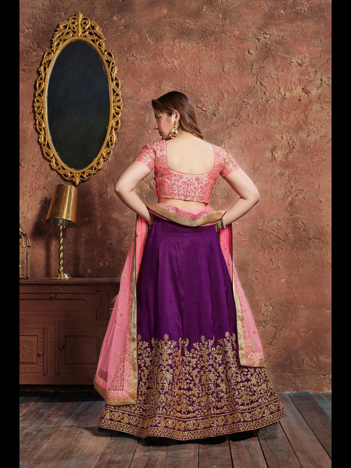 Purple Color Mulberry Silk Zari, Sequins and Embroidery Work Lehenga Choli